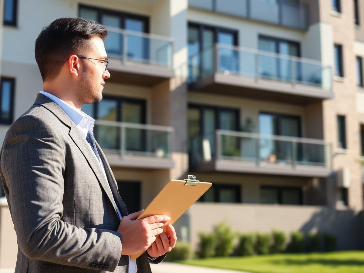 Property manager carrying out an inspection at a modern apartment building